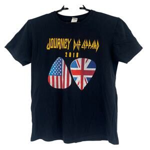 JOURNEY DEF LEPPPARD Band T-Shirt Sz Large Black Concert Tour Graphic Flag